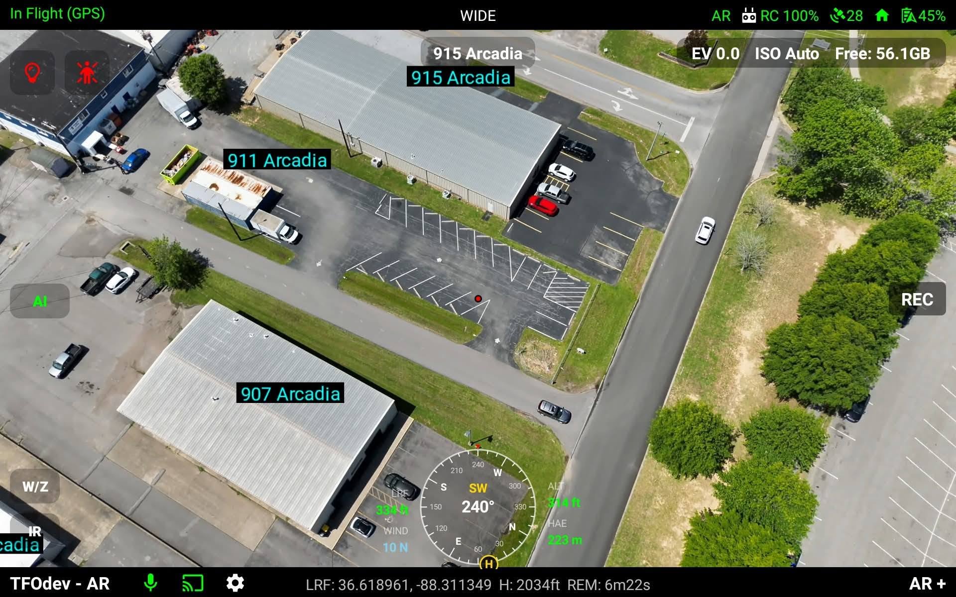 Drone video feed with address overlays for operational awareness